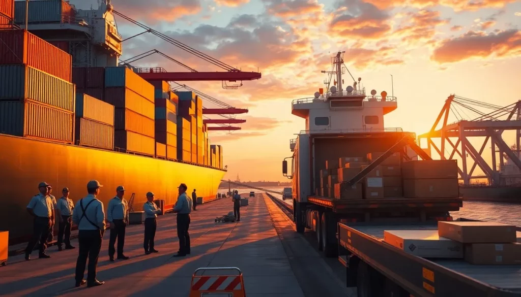 shipping dock at sunset, combining freight forwarding and self-shipping